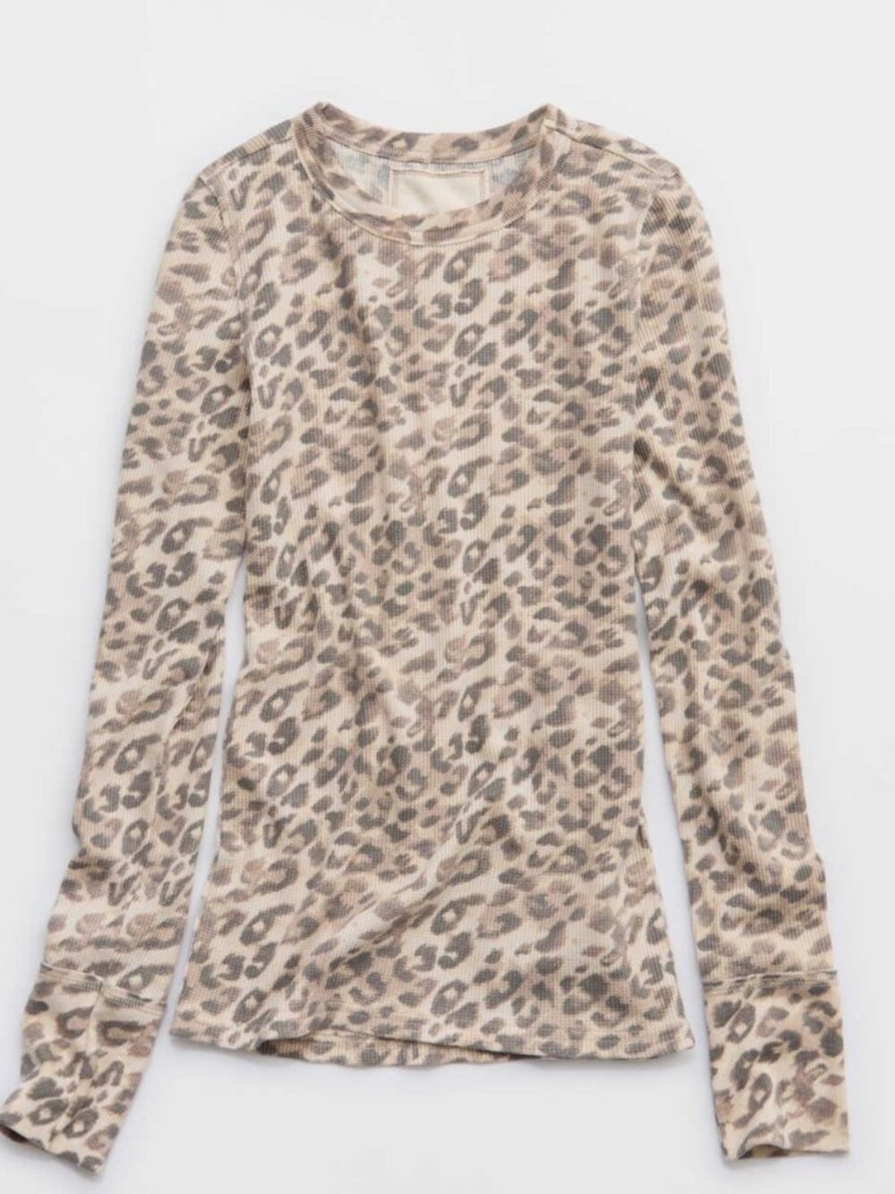 Aerie Essential Crew Layering T-Shirt Light Leopard Print Size S